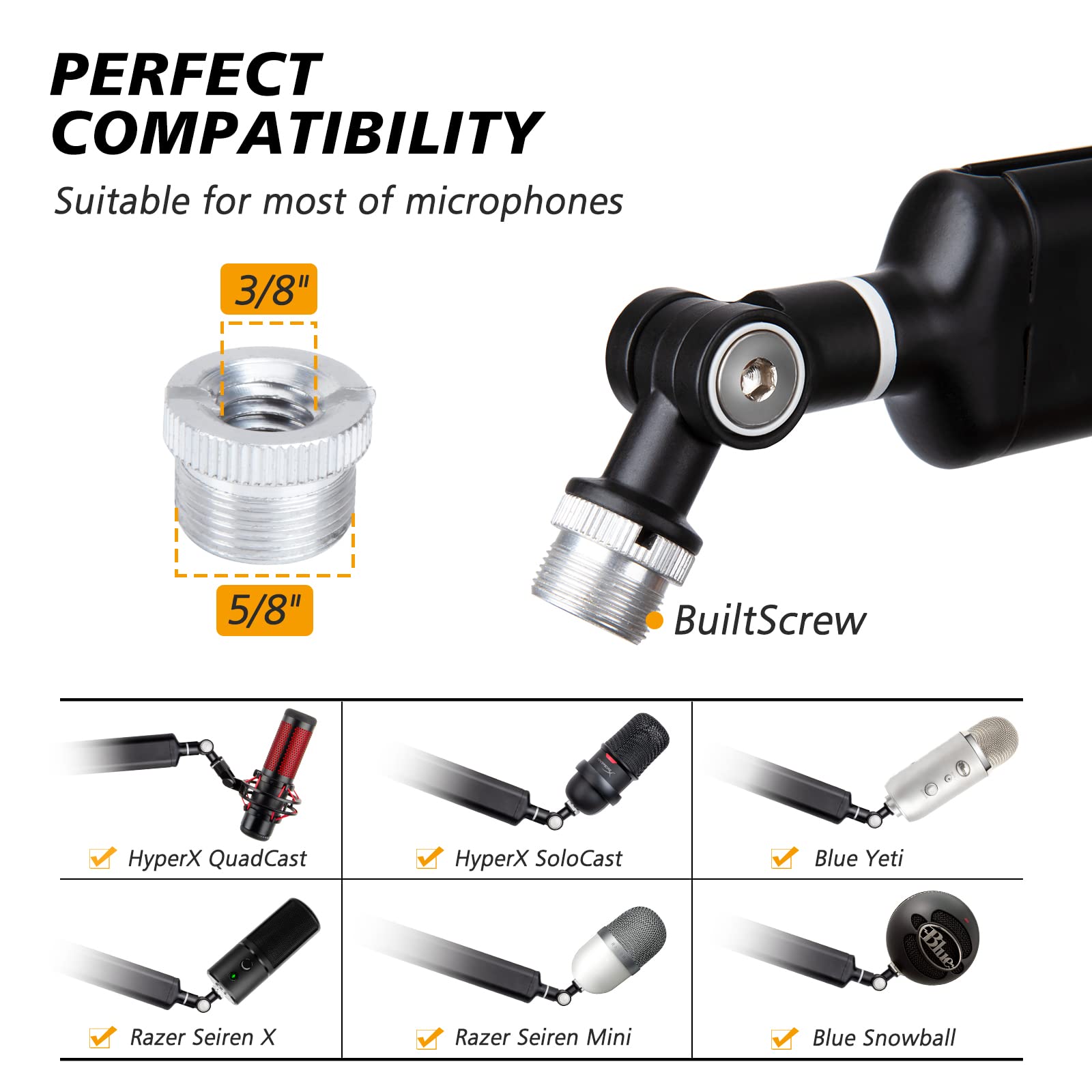 Blue Yeti Boom Arm with Extension Tube - Mic Boom Arm Compatible with HyperX QuadCast, Weighted Metal Height adjustment Mic Arm